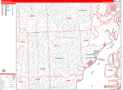 North Miami Wall Map Zip Code Red Line Style 2026